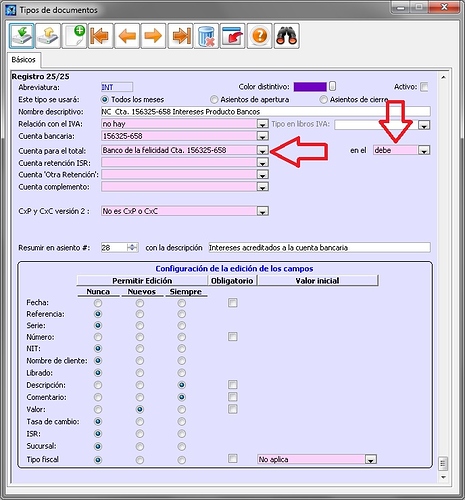 Configuración bancos